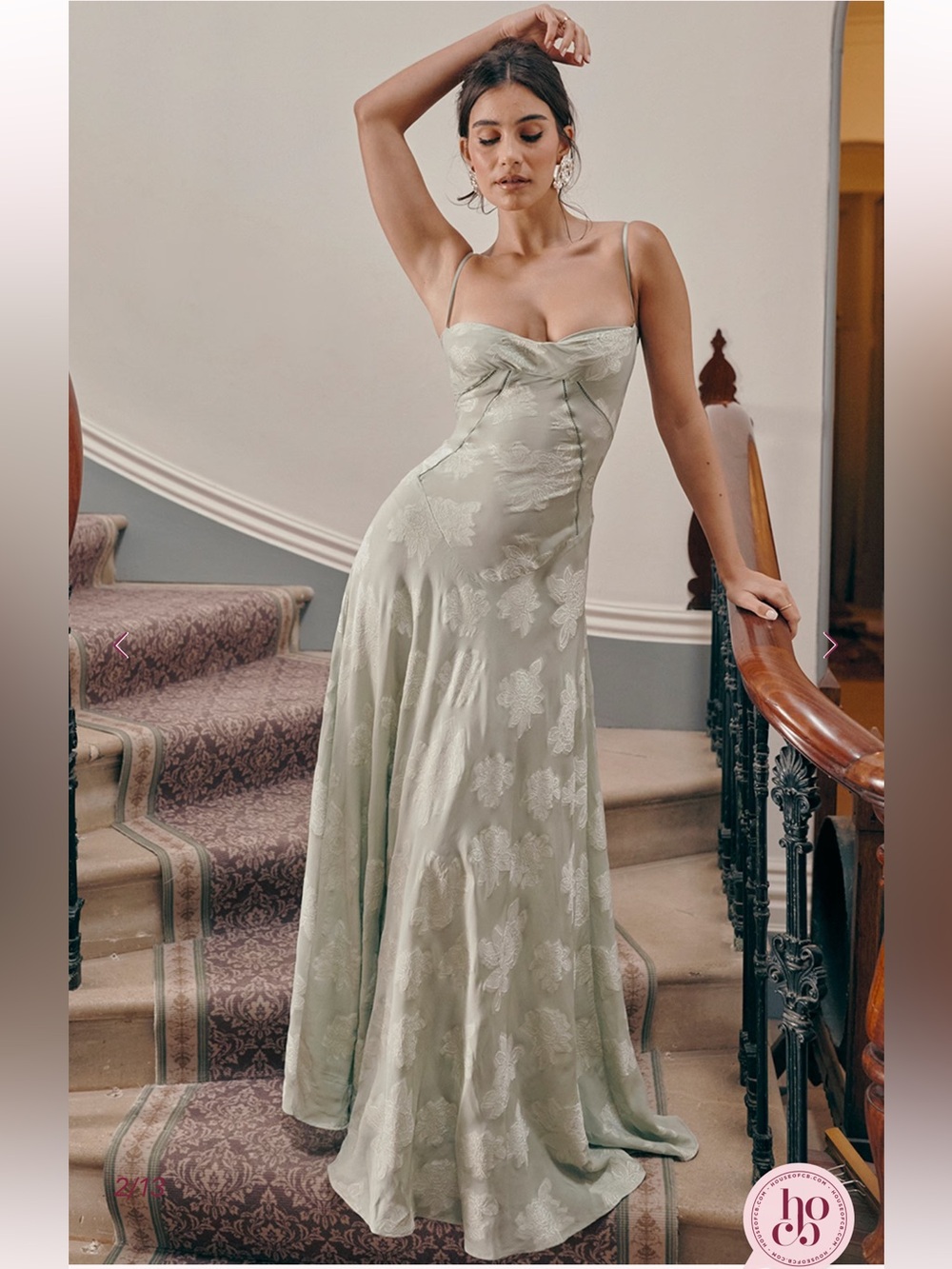 HOUSE OF CB Seren Pistachio Floral Lace Back Maxi Dress NWOT - Picture 2 of 9